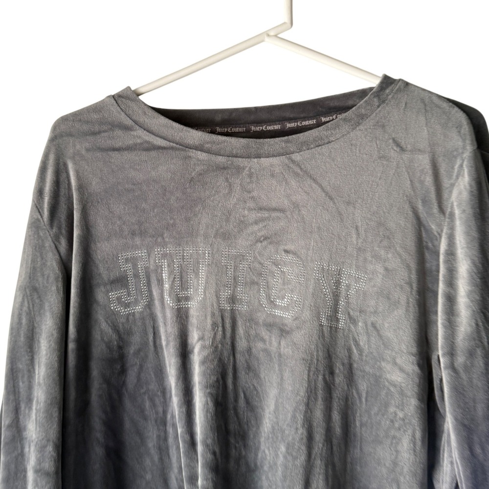 Juicy Couture Velour Sweatshirt Rhinestone Logo Gray Women's Size L Long Sleeve‎